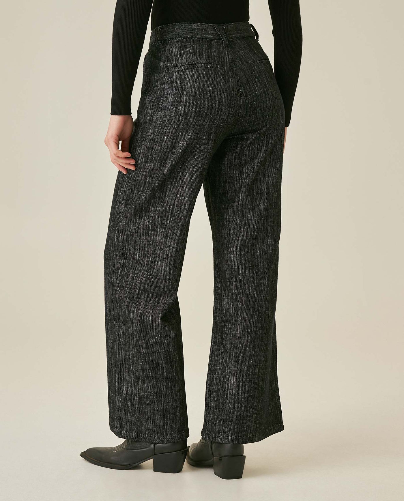 Womens Pants Wide Leg High Rise Cotton Denim Rhinestones - Black 63_731H005_NEG194004_6