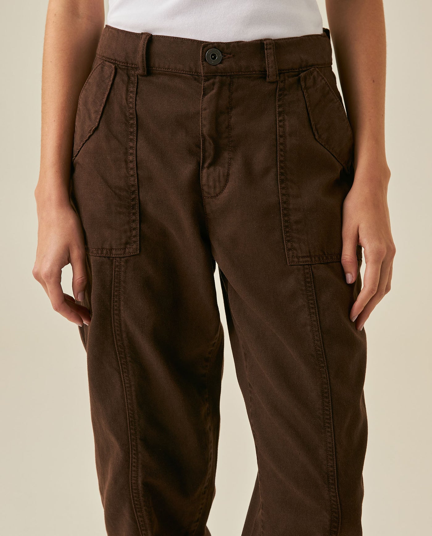 Womens Pants Jogger Silhouette High Rise Cotton Lyocell Denim Lightweight - Brown 63_731H009_CAF191016_5