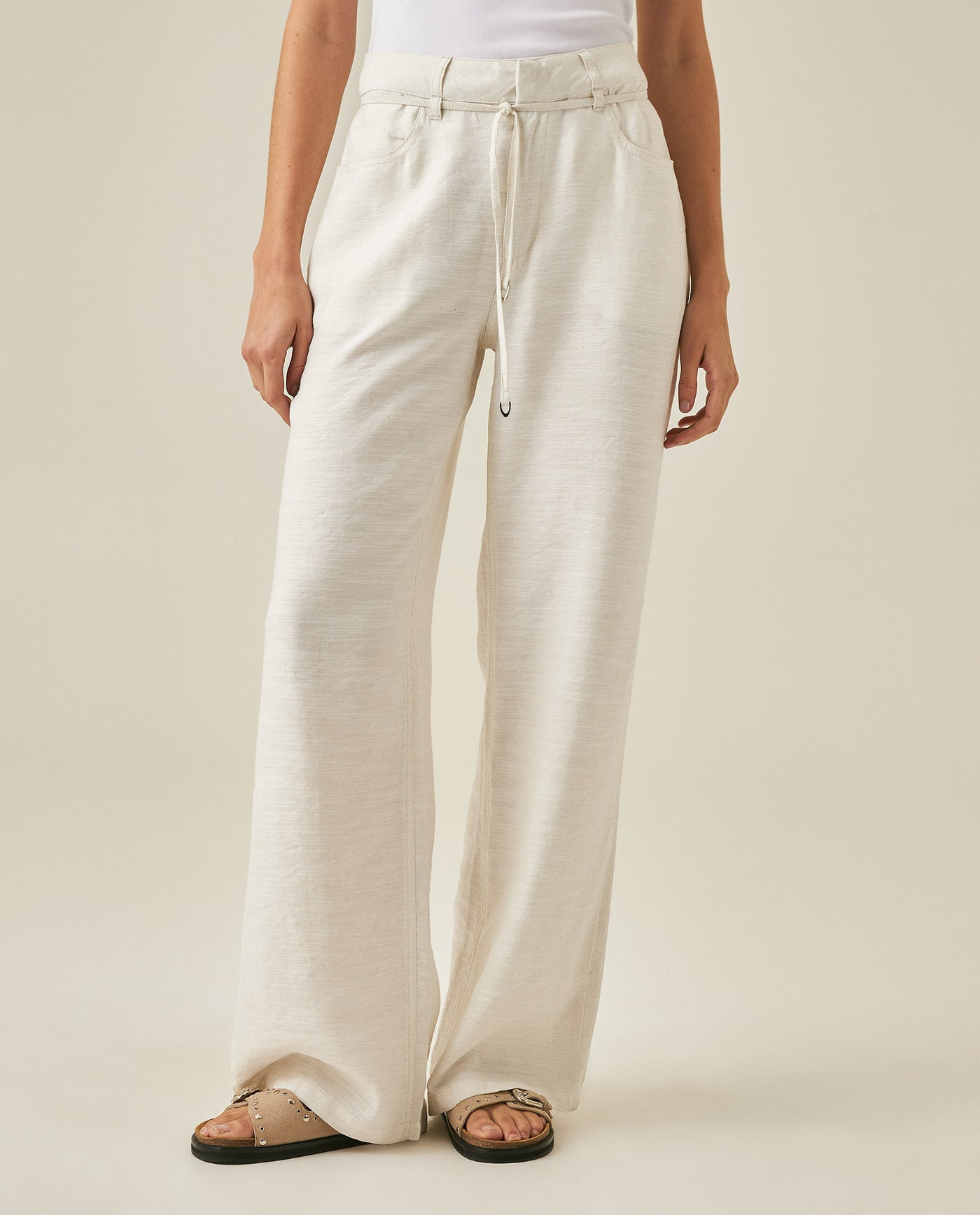 Womens Pants Rodeo Wide Leg Rayon Linen Blend - White 63_731H701_BLA110601_0