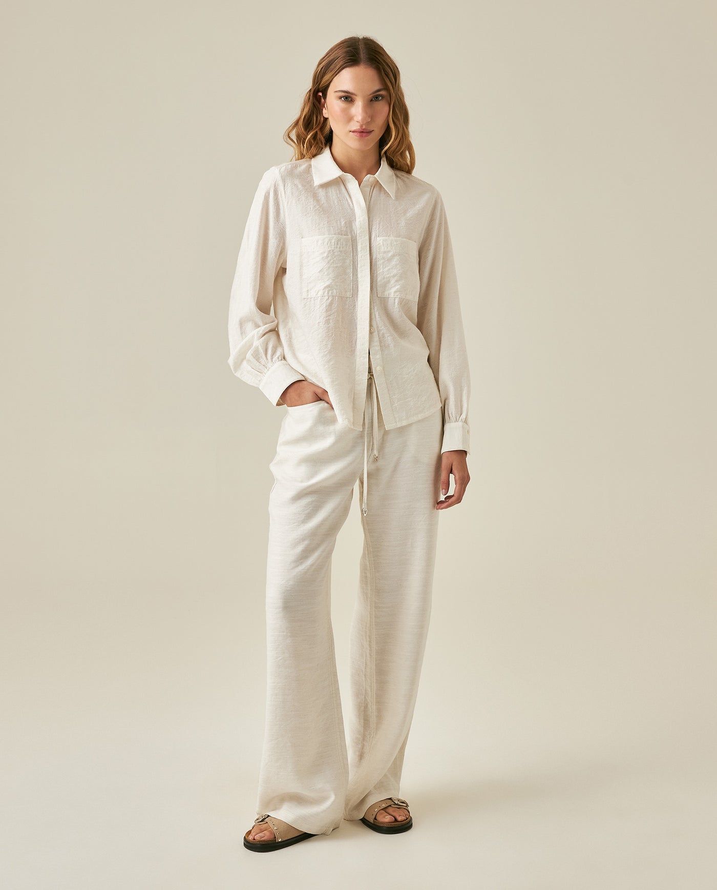Womens Pants Rodeo Wide Leg Rayon Linen Blend - White 63_731H701_BLA110601_4