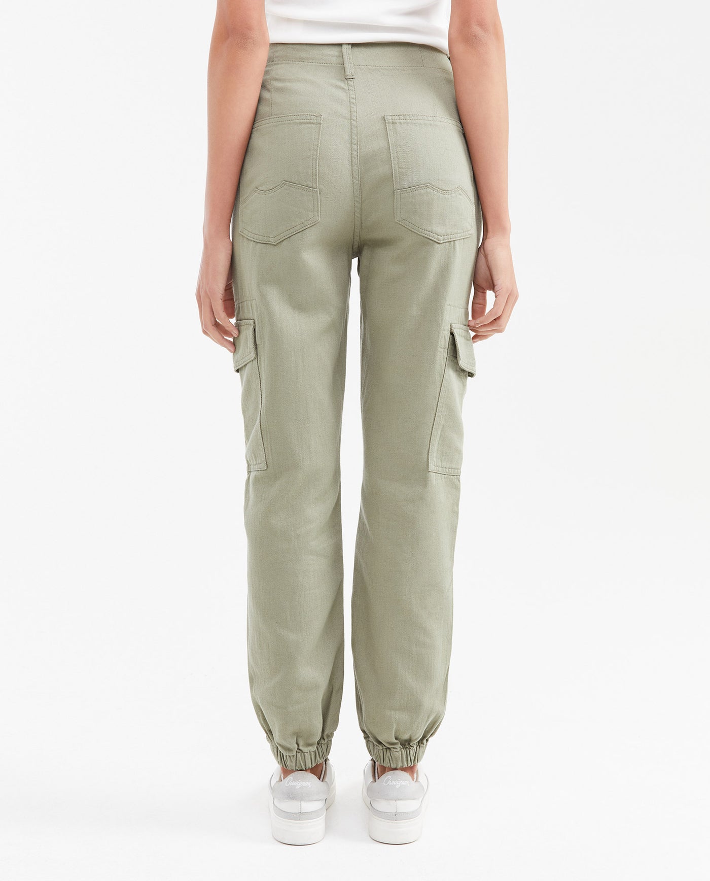 Women's High-Waisted Jogger Pants with Cargo Pockets in Cotton-Viscose-Linen - 5