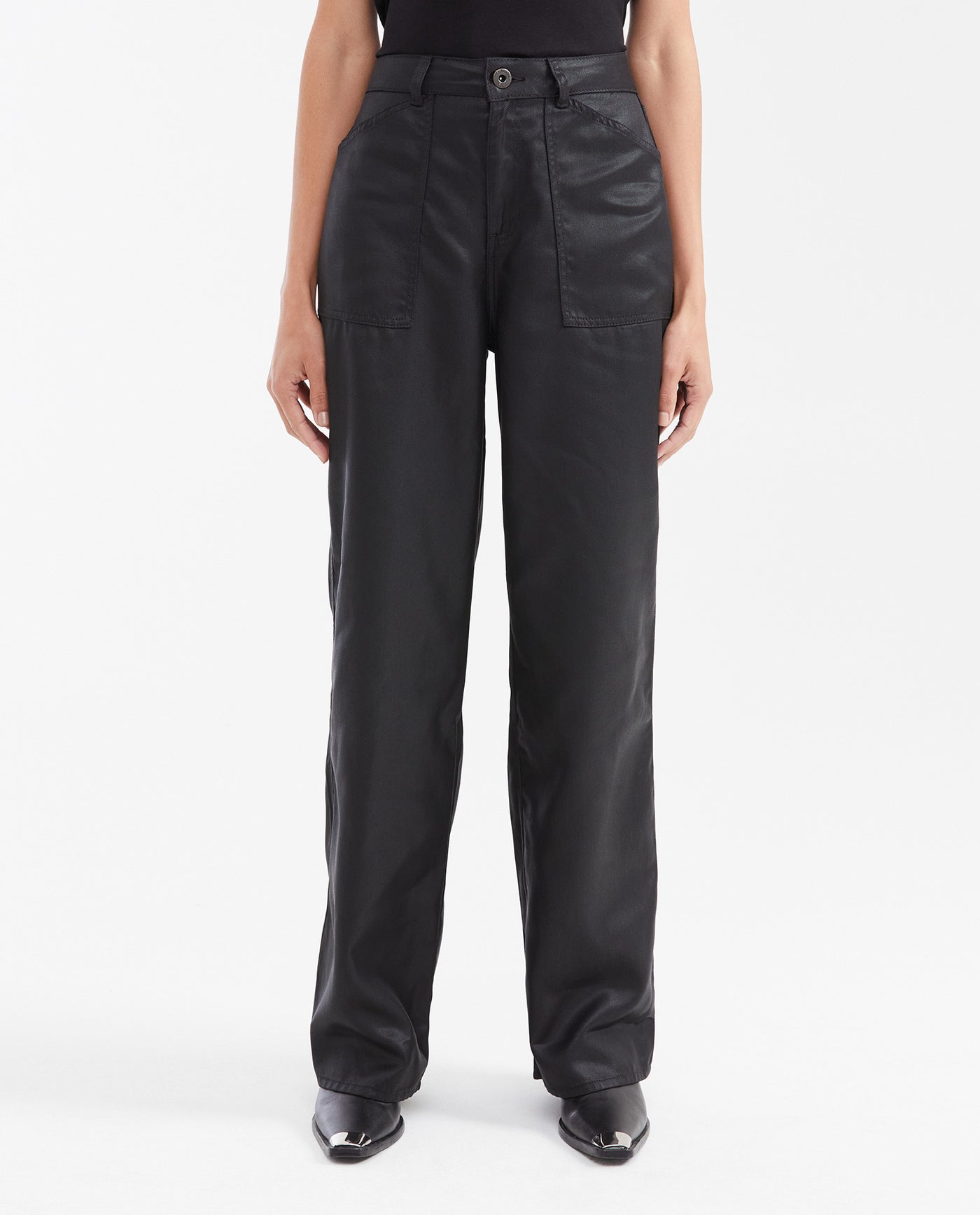 Women's High-Waisted Wide Leg Cargo Pants with Resin Effect in Tencel 63_732G003_NEG194004_0