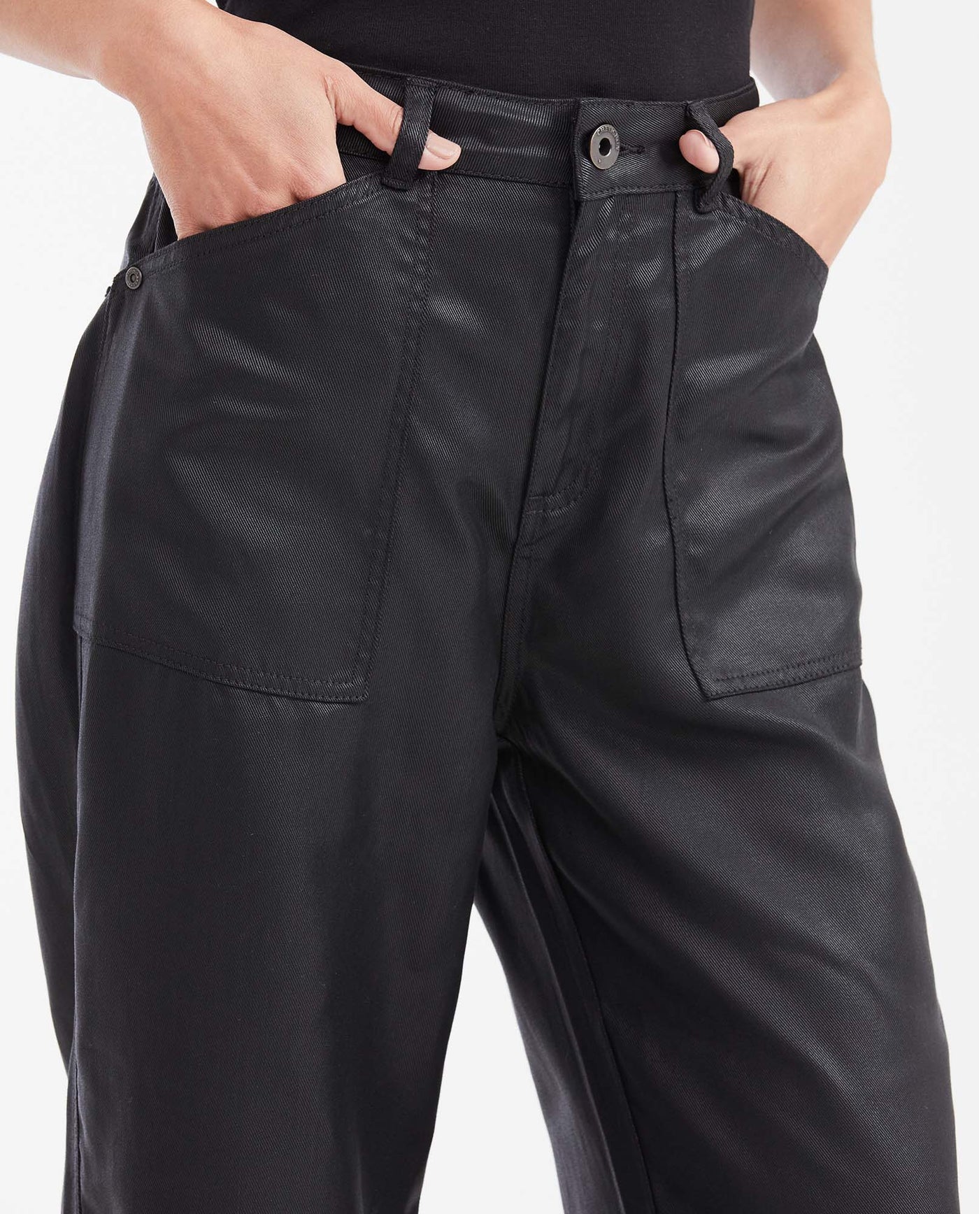 Women's High-Waisted Wide Leg Cargo Pants with Resin Effect in Tencel 63_732G003_NEG194004_4