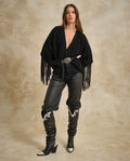 Women's Leather Panel Pants - Black