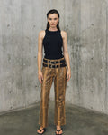 Womens Sheepskin Leather Snake-Print Pants - Special Collection - Brown