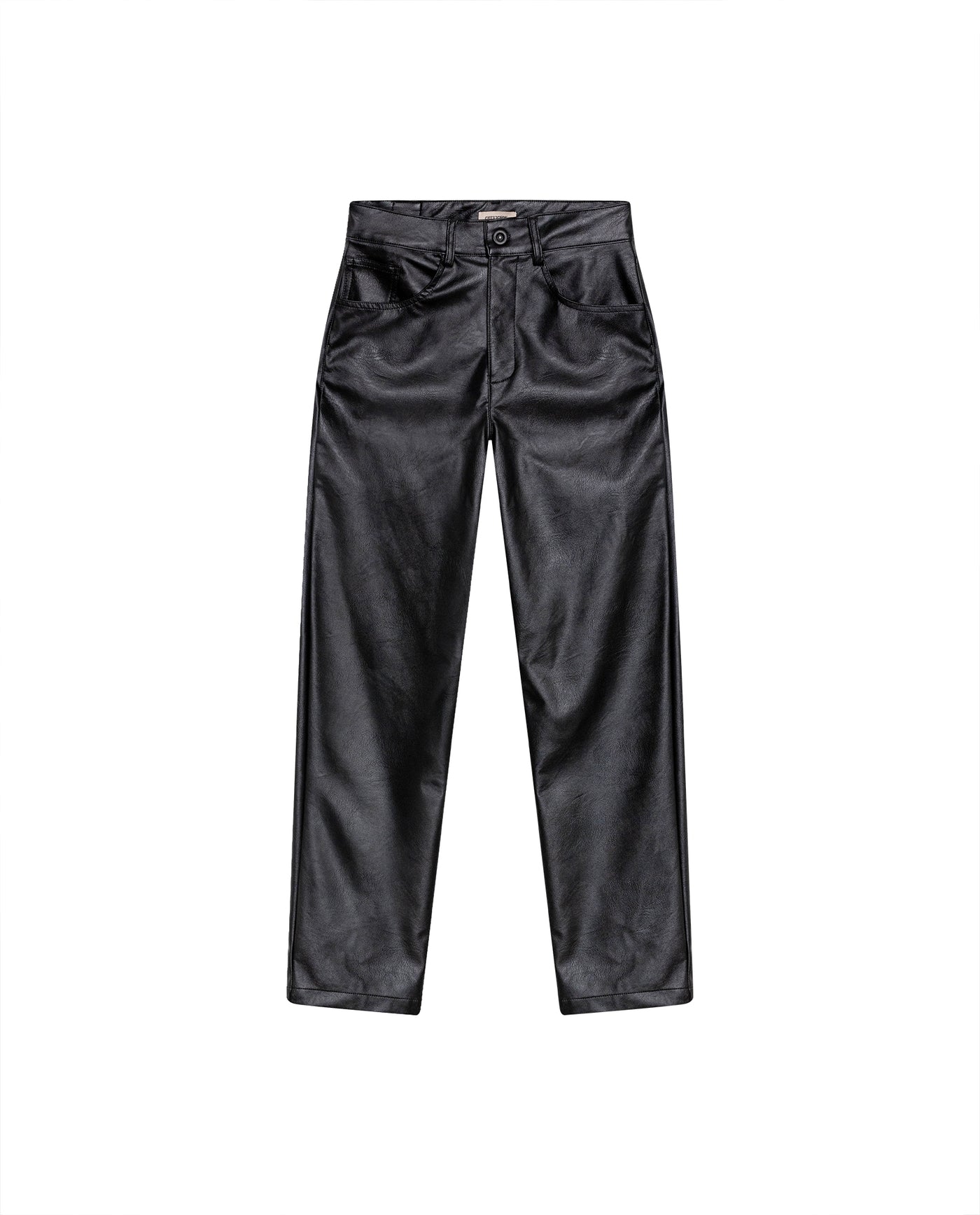 Women's Matte Leather Effect Straight Fit High Rise Pants in Polyurethane-Polyester Blend, Nocturne - 1