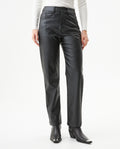 Women's Matte Leather Effect Straight Fit High Rise Pants in Polyurethane-Polyester Blend Nocturne