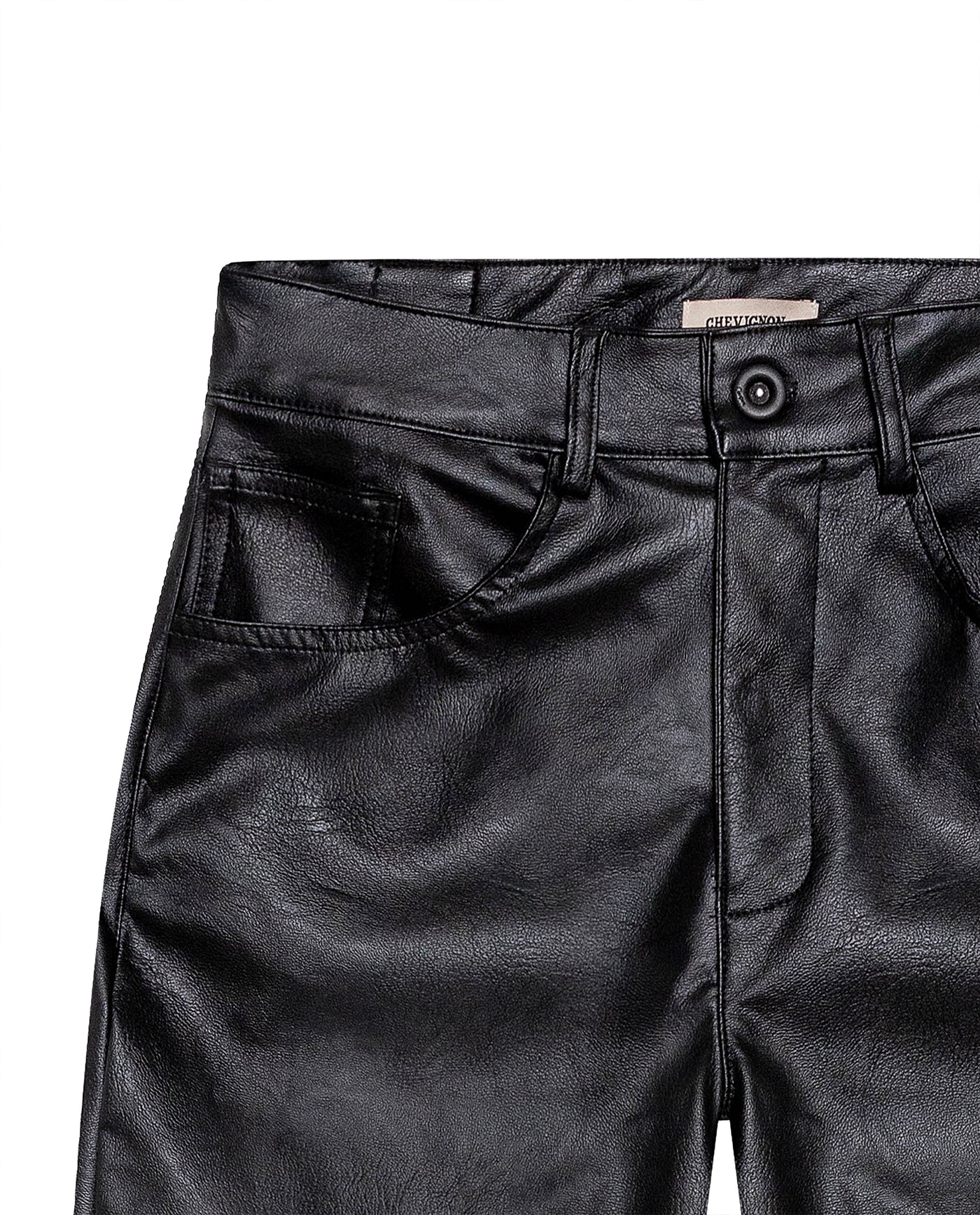Women's Matte Leather Effect Straight Fit High Rise Pants in Polyurethane-Polyester Blend, Nocturne - 7