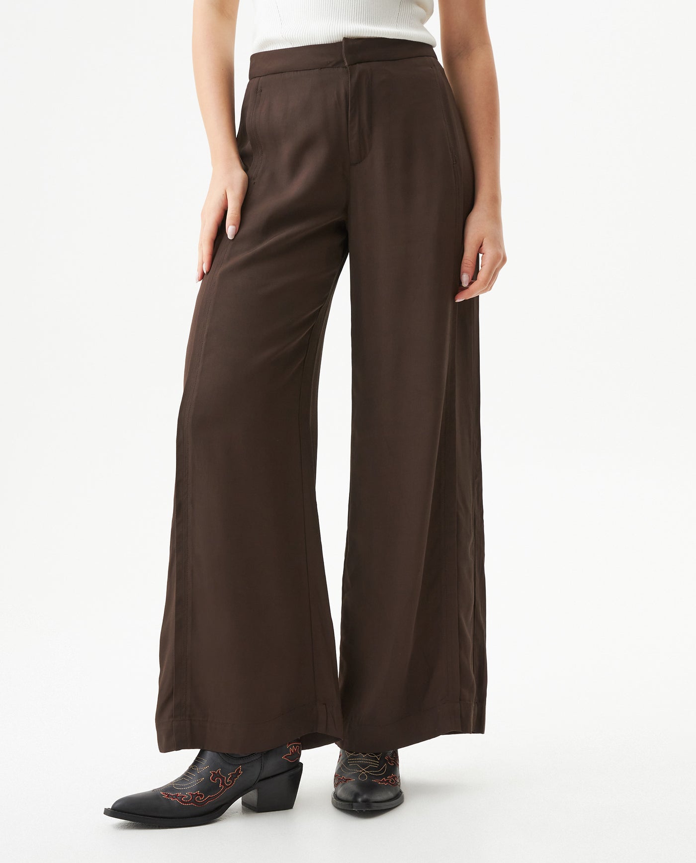 Women's Vertical Cut Wide Leg Pants High Rise in Viscose-Rayon Blend, Evening - 2
