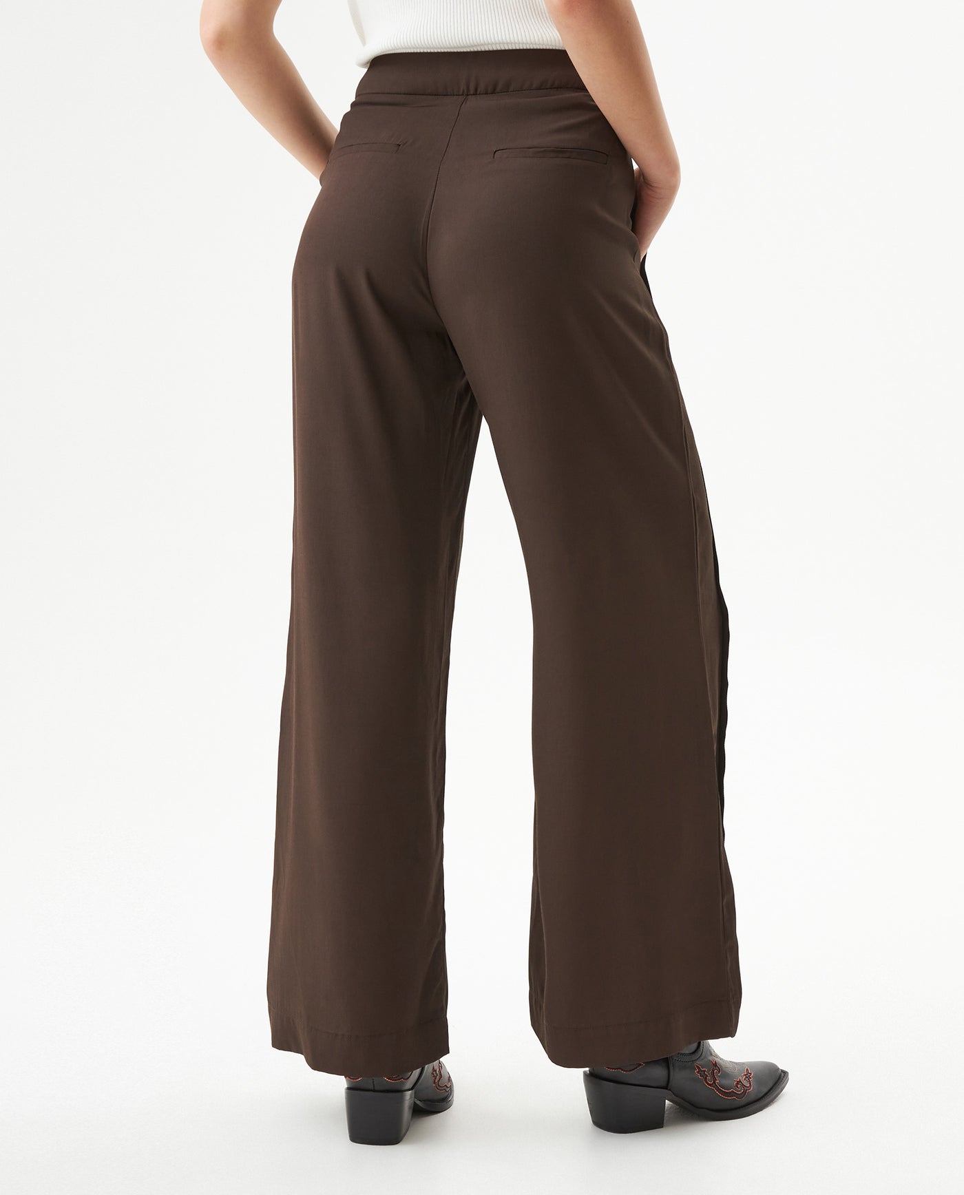 Women's Vertical Cut Wide Leg Pants High Rise in Viscose-Rayon Blend, Evening - 5