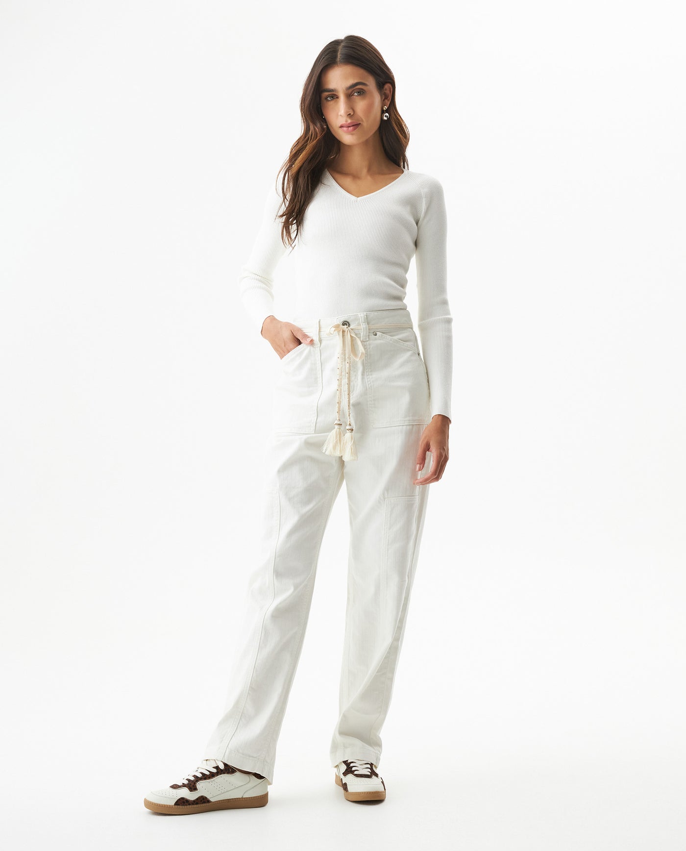 Women's Stone Belt Balloon Mid Rise Pants in Cotton Stretch Blend, Tidemark - 3