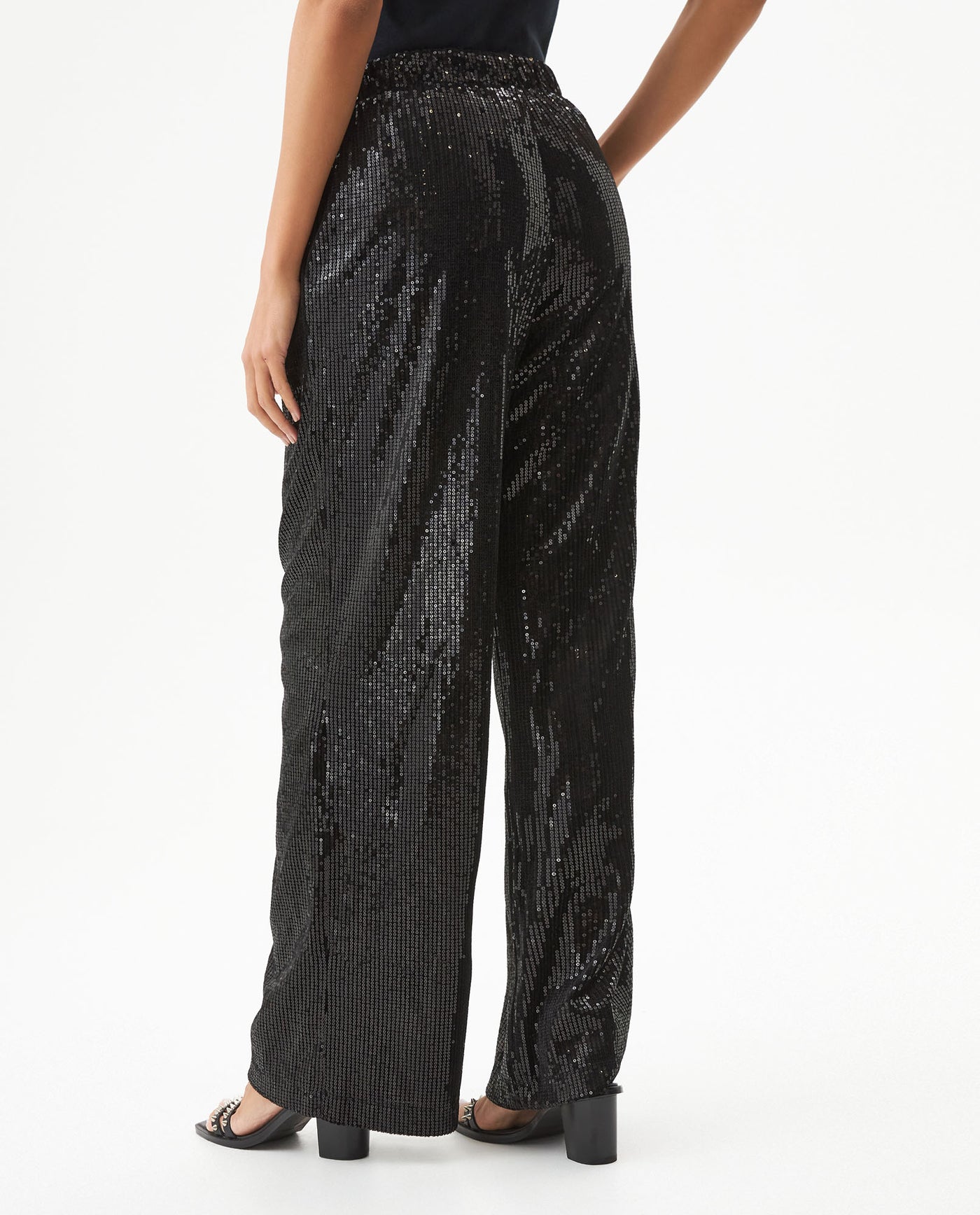 Women's Sequined Flare Mid Rise Pants in Polyester Stretch Blend, Ceremony - 5
