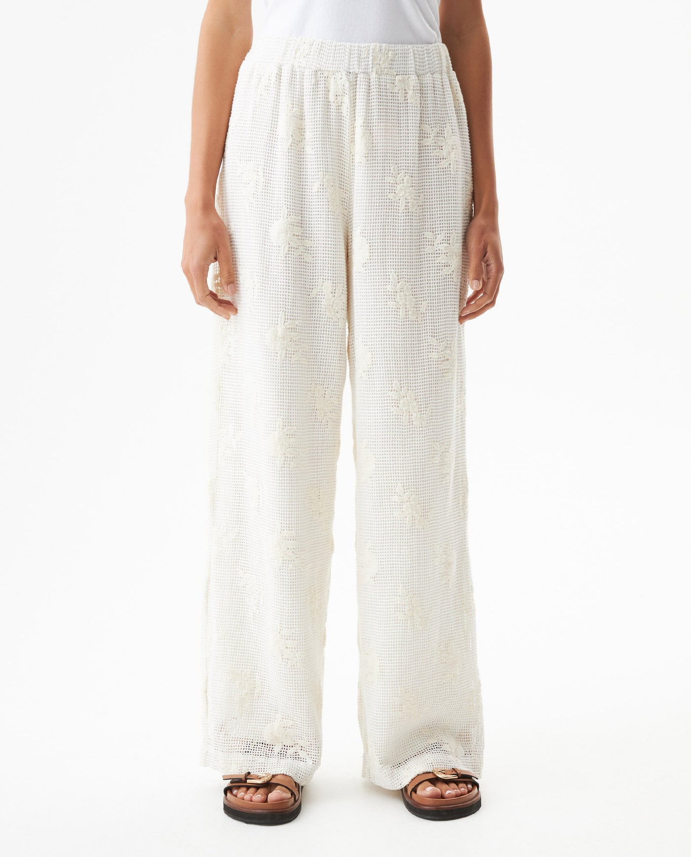 Women's Crochet Mid Rise Straight Fit Pants in Cotton, Moorings - 2