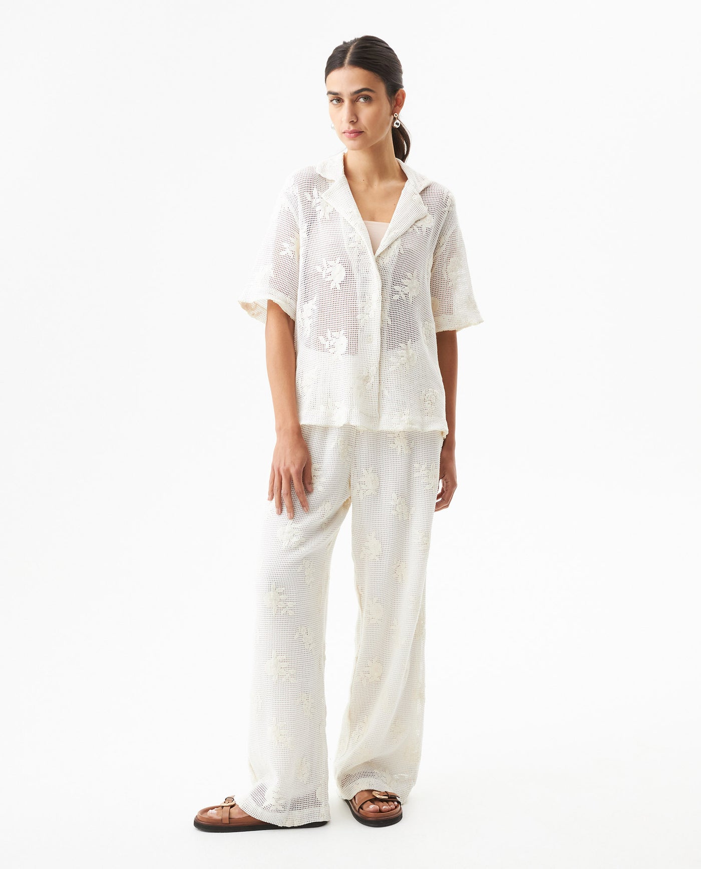 Women's Crochet Mid Rise Straight Fit Pants in Cotton, Moorings - 3