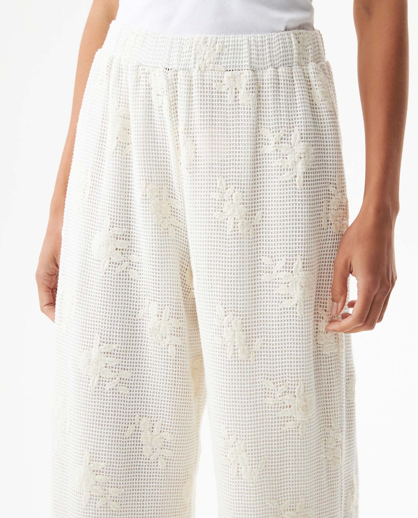 Women's Crochet Mid Rise Straight Fit Pants in Cotton, Moorings - 4