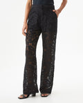 Women's Embroidered Effect High Rise Straight Fit Pants in Cotton-Polyamide Blend Ballroom