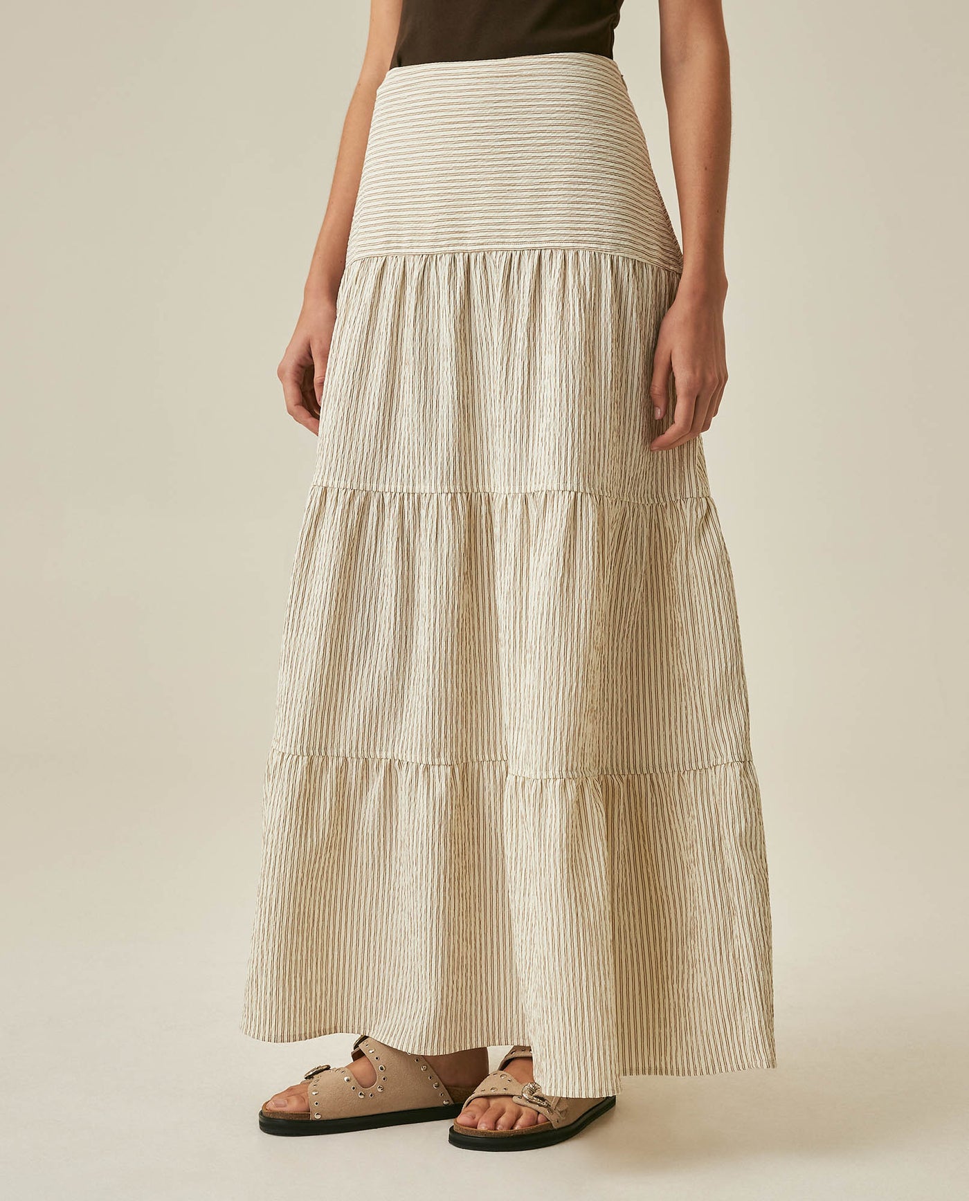 Womens Striped Tiered Maxi Skirt - Yellow 63_741H700_AMA120815_0