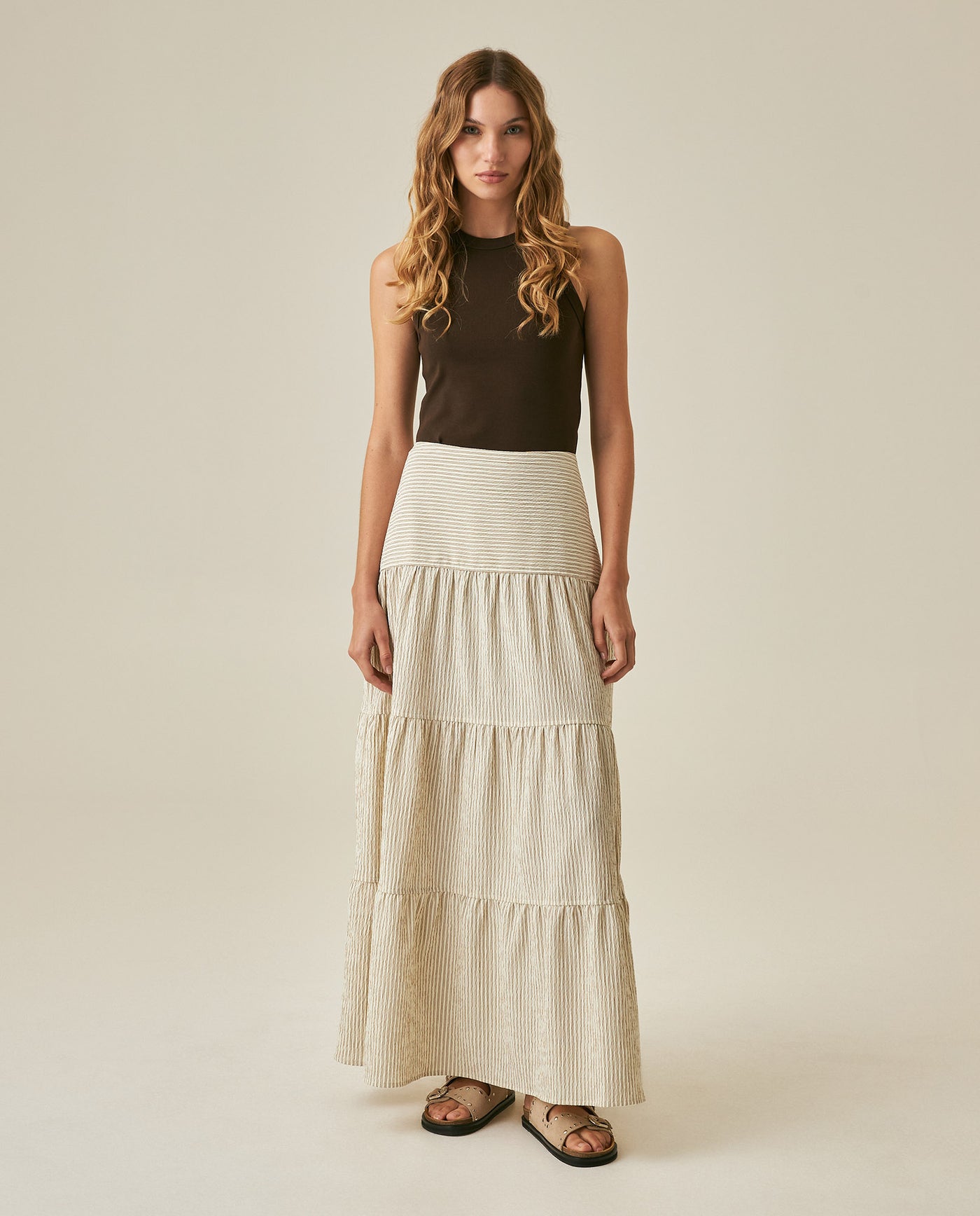 Womens Striped Tiered Maxi Skirt - Yellow 63_741H700_AMA120815_4