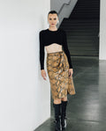 Womens Snake-Print Leather Skirt - Special Collection - Brown