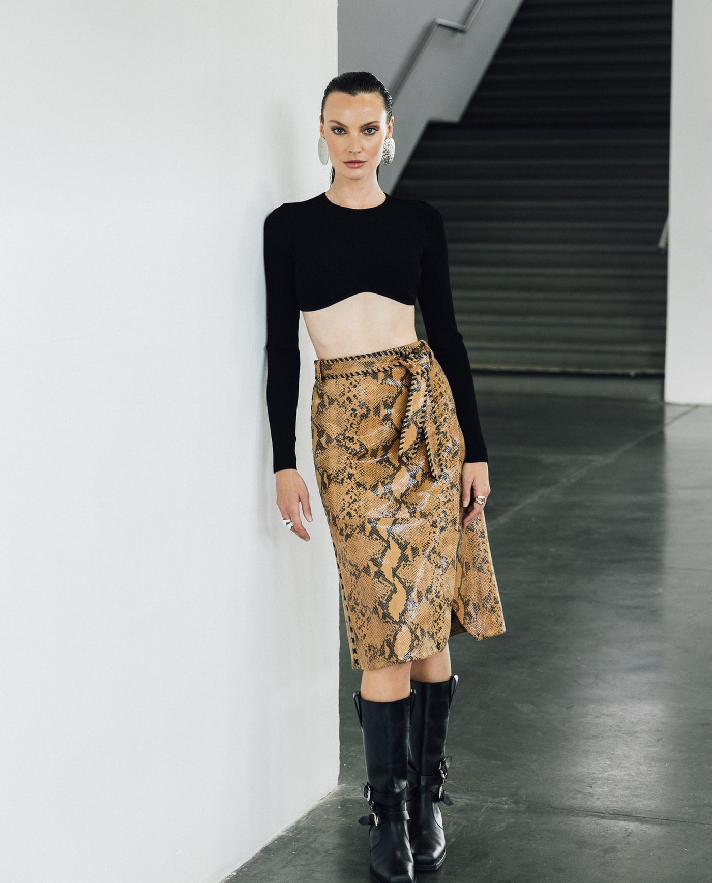 Womens Snake-Print Leather Skirt - Special Collection - Brown 63_747H500_CAF181314_0