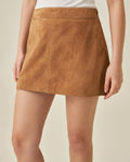 Women's Suede Leather Mini Skirt - Brown