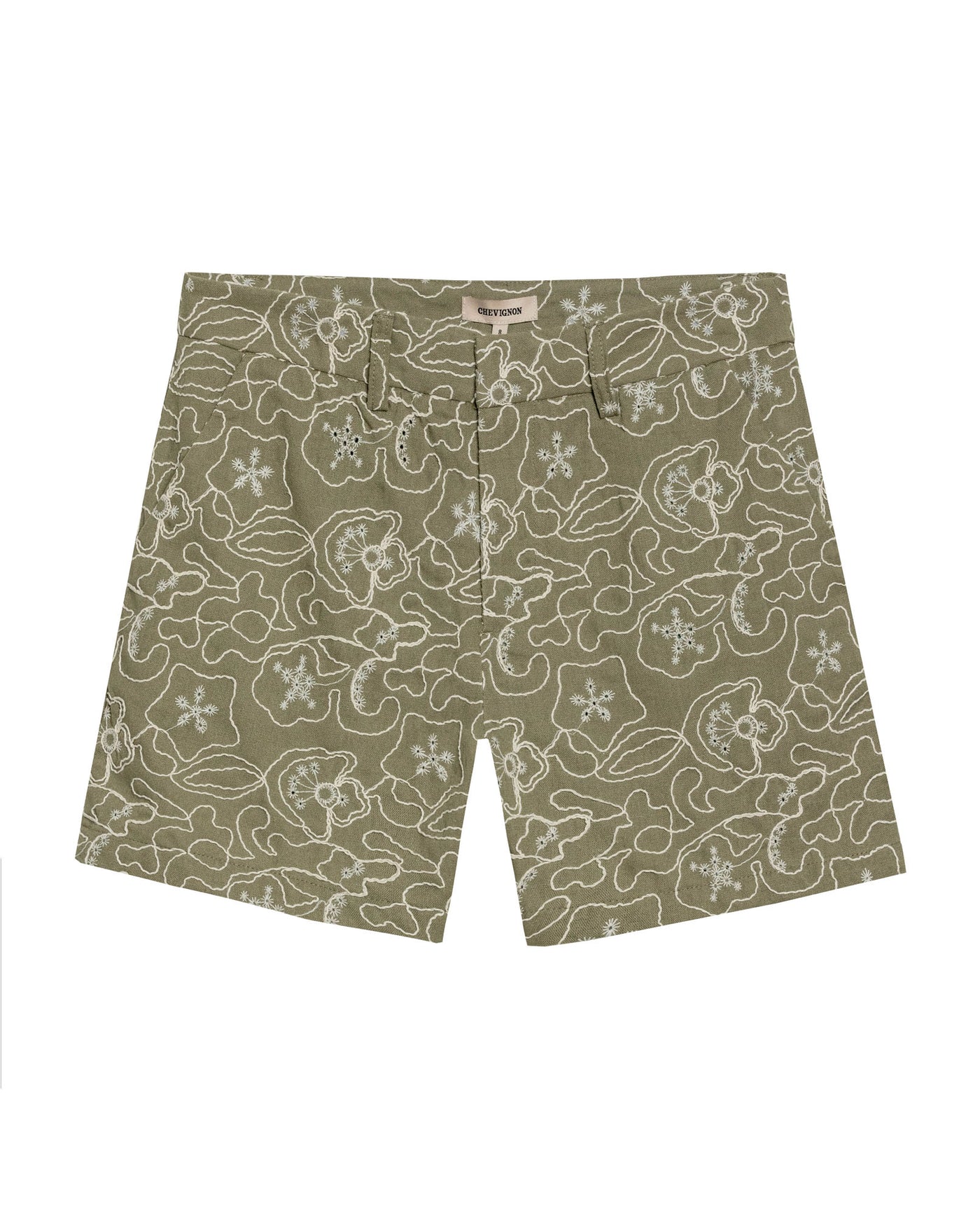 Womens Shorts Chino Straight Silhouette Rayon Linen Blend Continuous Flower Embroidery - Green 63_751H001_VER170619_3