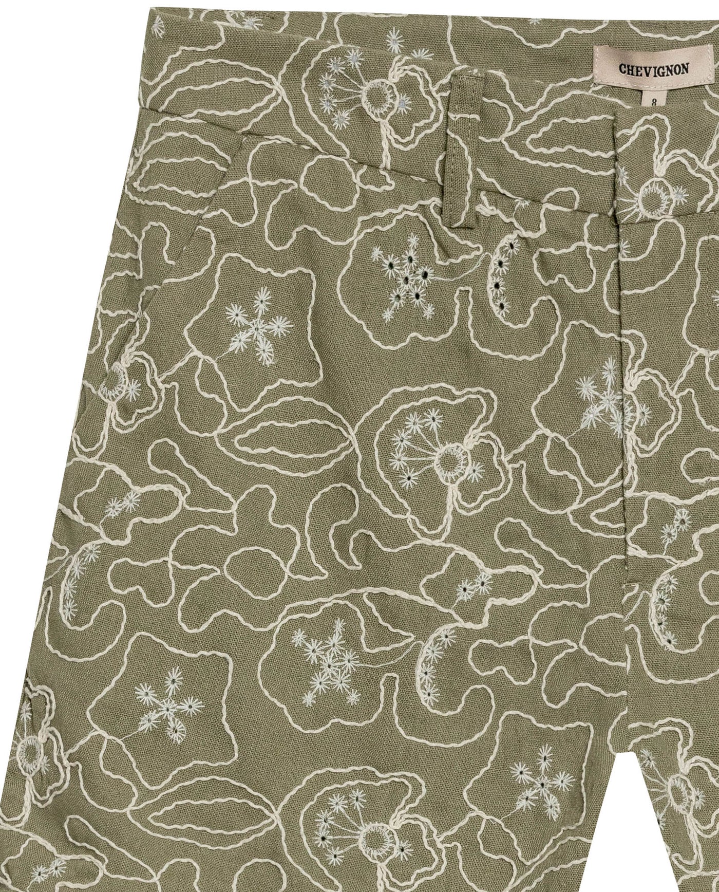 Womens Shorts Chino Straight Silhouette Rayon Linen Blend Continuous Flower Embroidery - Green 63_751H001_VER170619_8