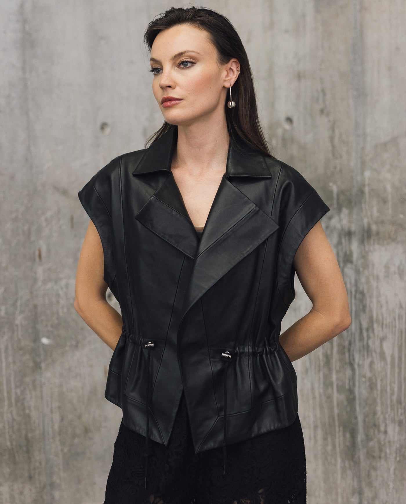 Womens Sheepskin Leather Oversized Vest - Special Collection - Black 63_767H500_NEG194007_0