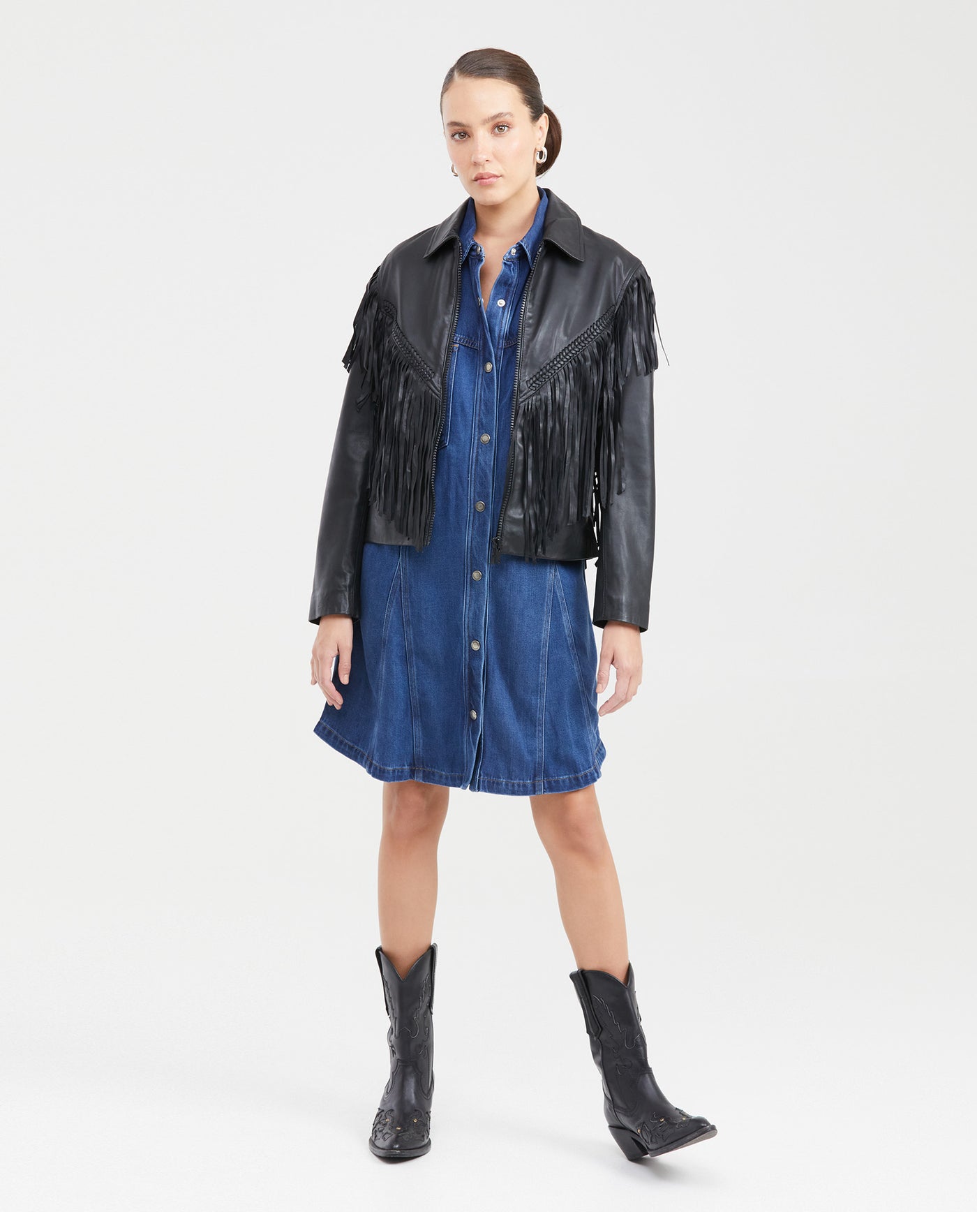 Women's Short Sleeve Cargo-Style Denim Dress with Belt in Lyocell-Rayon-Polyester - 6