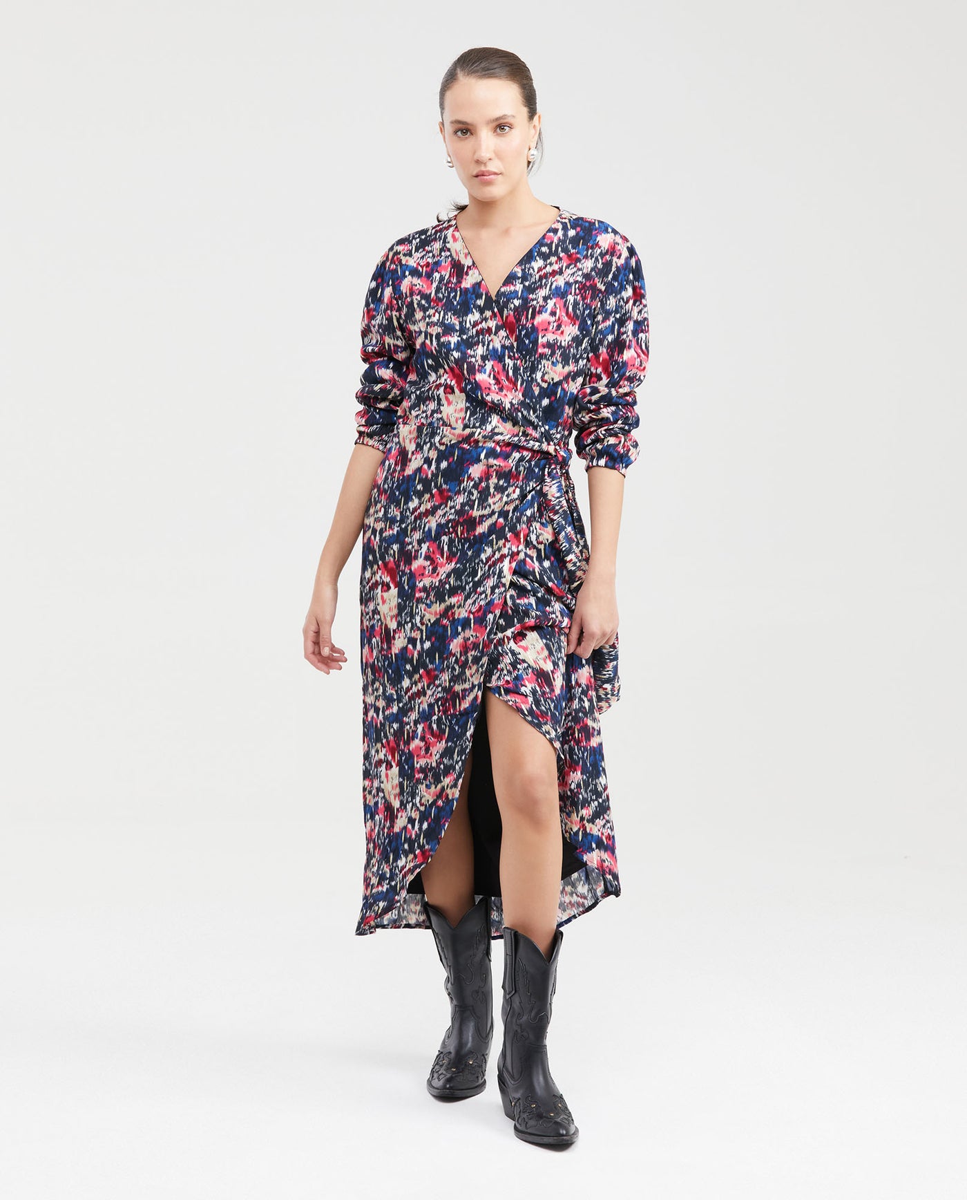 Women's Wrap-Style Maxi Dress with Spot Print and Lurex in Rayon-Lurex - 1