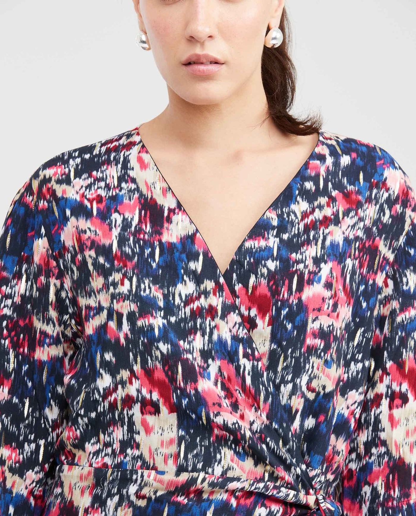 Women's Wrap-Style Maxi Dress with Spot Print and Lurex in Rayon-Lurex - 2