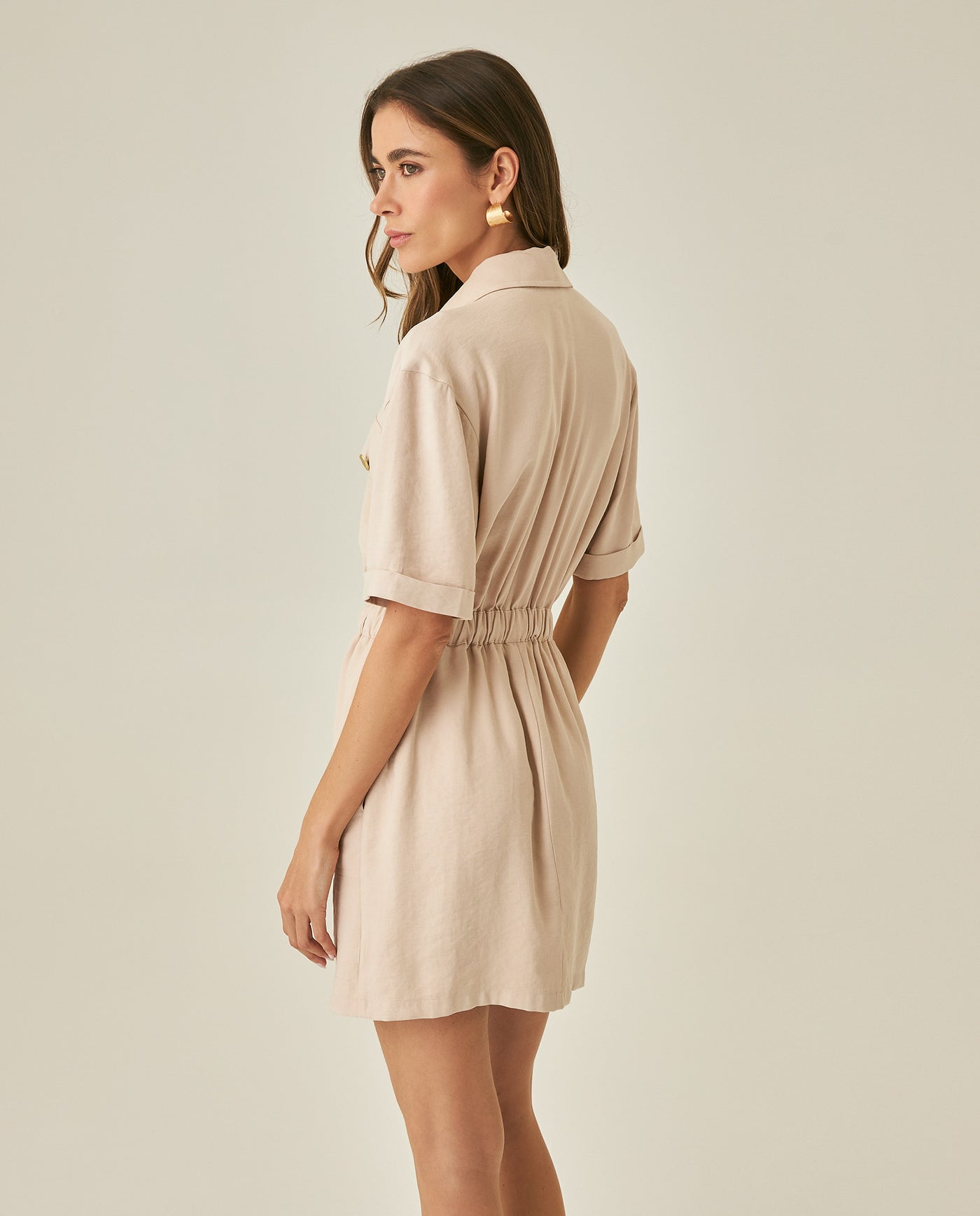 Womens Dress Short Semi-Wide Shirt Style Rayon Blend - Beige 63_771H002_BEI140002_6