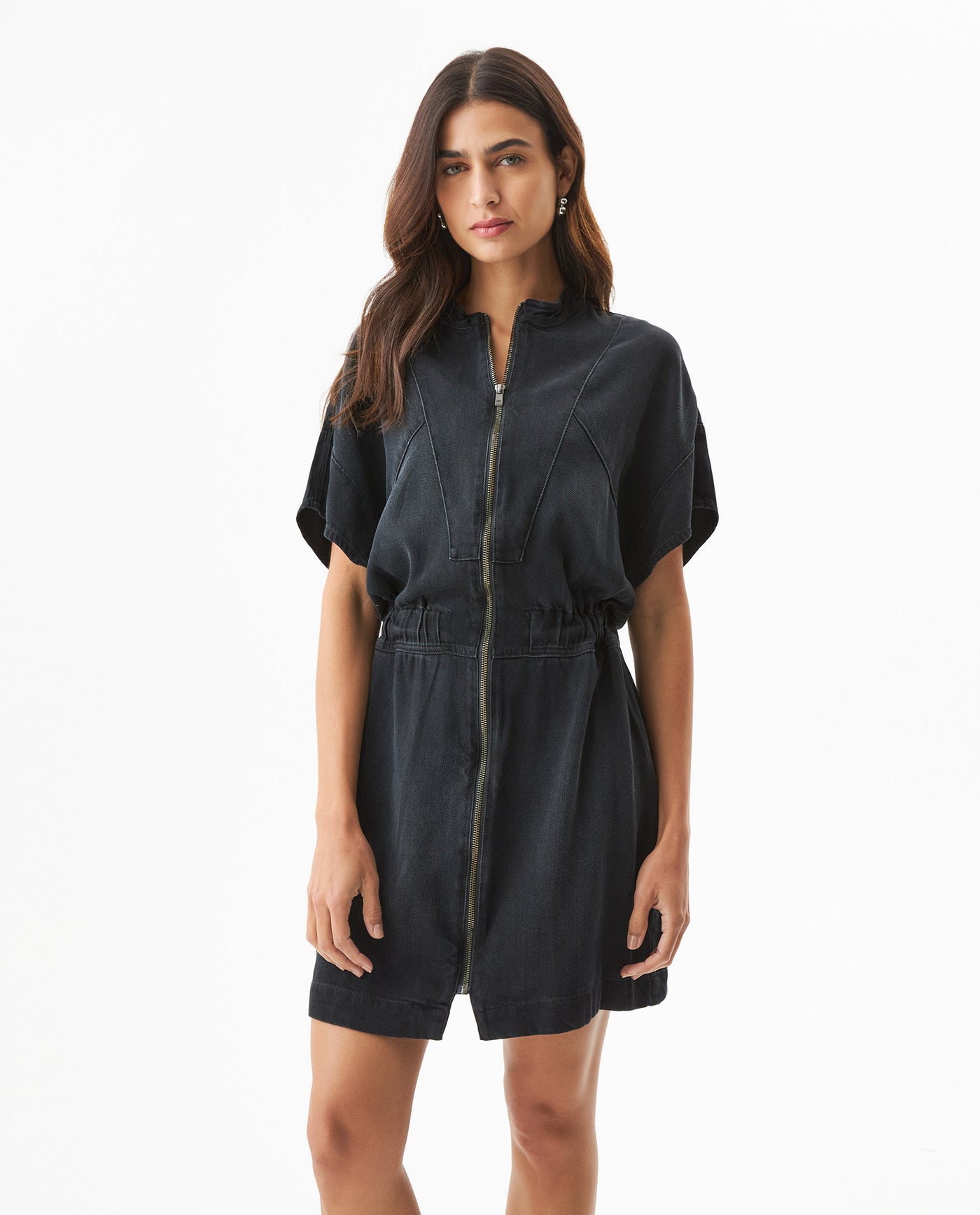 Women's Black Denim Short Dress in Lyocell-Rayon Blend, Splendor - 2