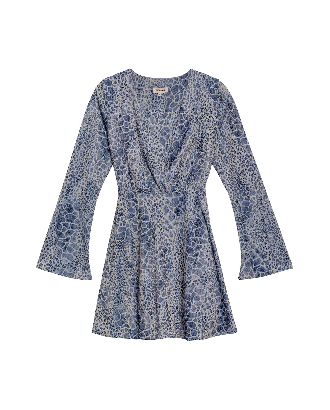 Women's Lurex Animal Print Bell Sleeve Short Dress in Polyester Blend - 2