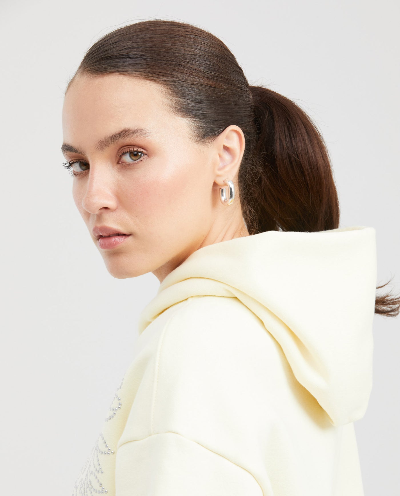 Women's Loose Fit Hoodie with Heat-Applied Studs in Cotton-Polyester Fleece - 5