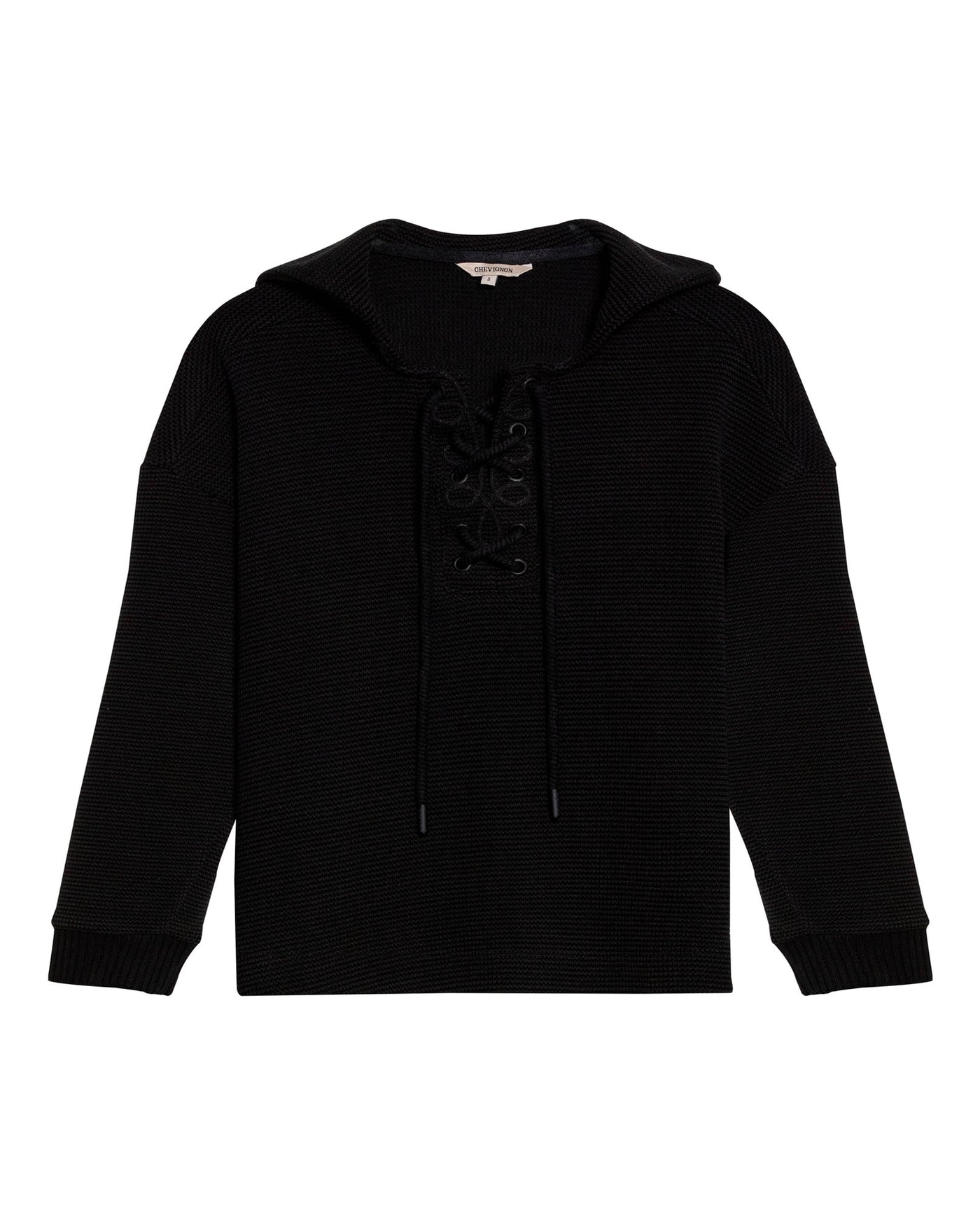 Womens Sweatshirt Closed Wide Silhouette Cotton Blend Waffle Texture - Black 63_781H004_NEG194004_3