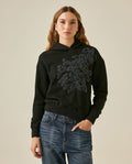 Women's Sweatshirt Hoodie Style Loose Fit Cotton Blend Animal Print Flock - Black