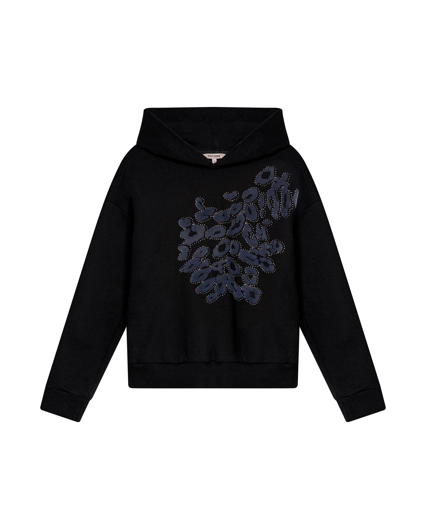 Womens Sweatshirt Hoodie Style Loose Fit Cotton Blend Animal Print Flock - Black 63_781H005_NEG194004_3