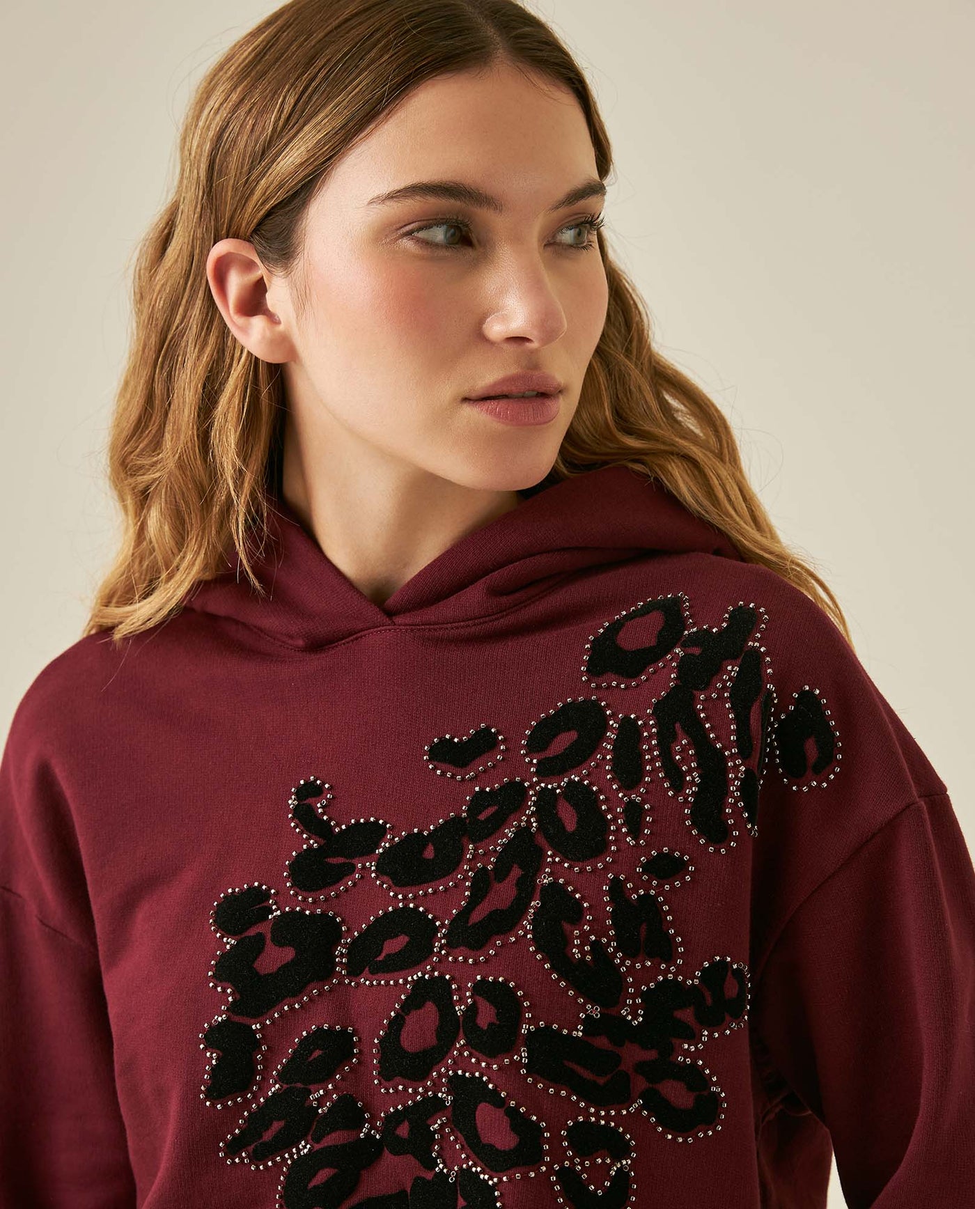 Womens Sweatshirt Hoodie Style Loose Fit Cotton Blend Animal Print Flock - Red 63_781H005_ROJ191522_5