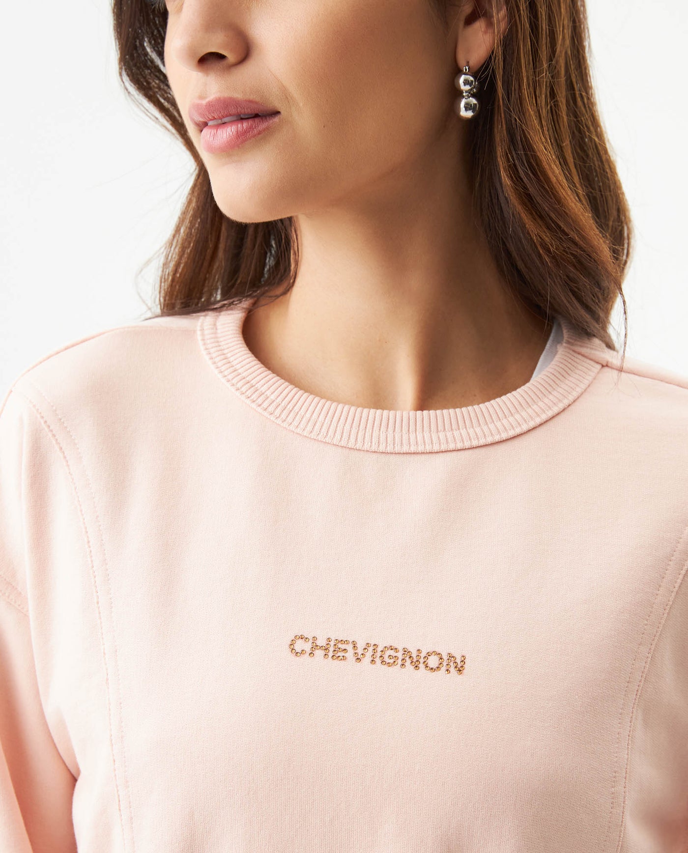 Women's Stone Accent Crew Neck Sweatshirt in Cotton-Polyester Blend, Nocturne - 4
