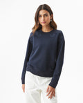 Women's Embroidered Crew Neck Sweatshirt in Cotton Stretch Blend Evening