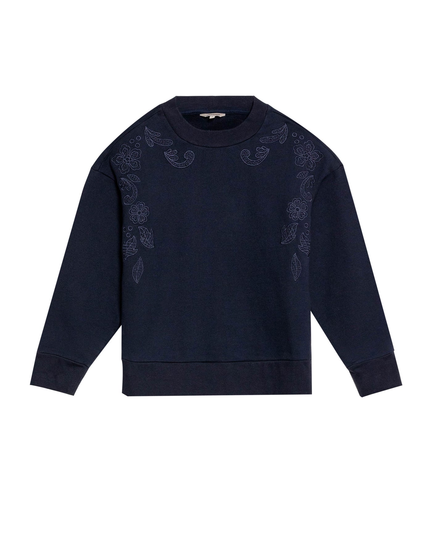Women's Embroidered Crew Neck Sweatshirt in Cotton Stretch Blend Evening 63_789G001_AZU193924_3