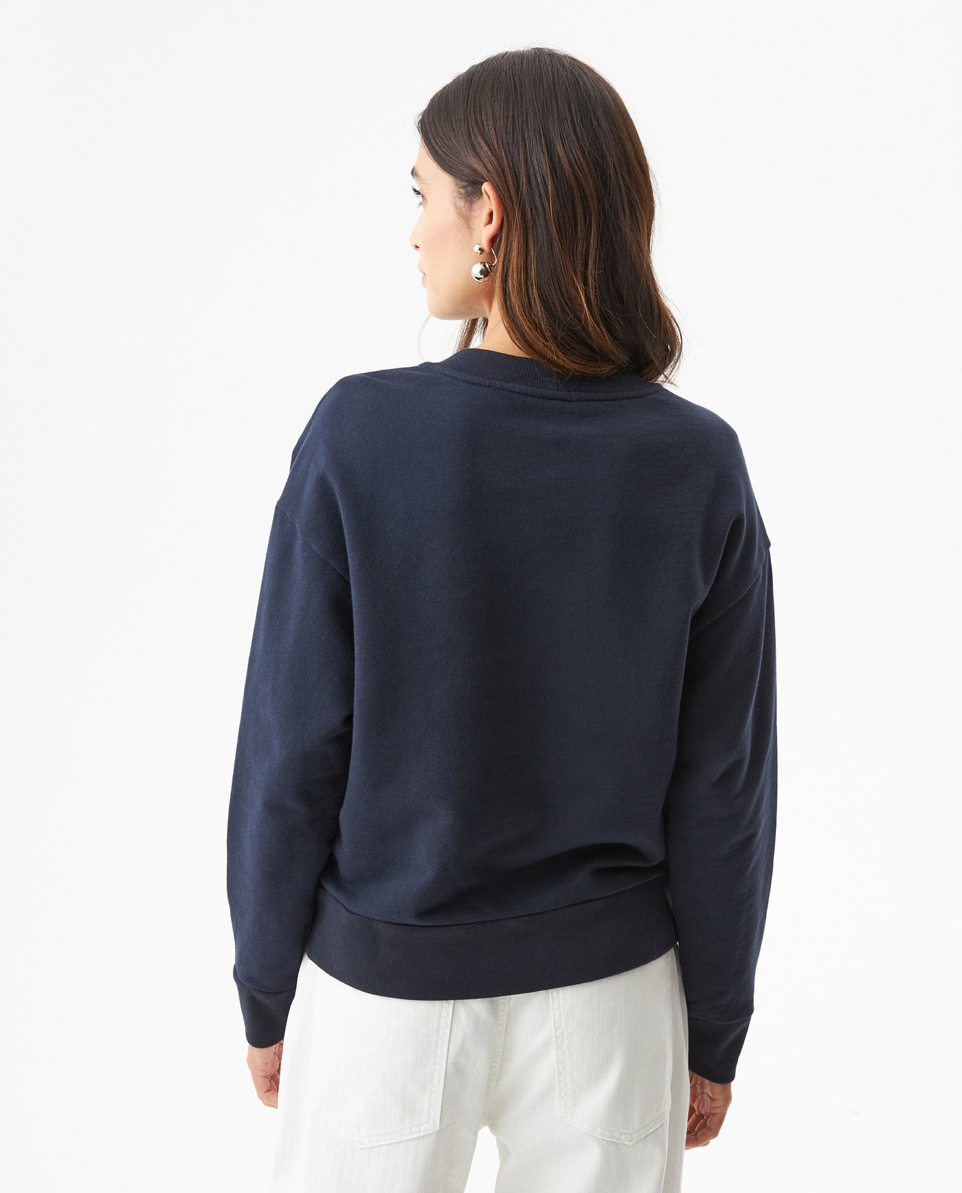 Women's Embroidered Crew Neck Sweatshirt in Cotton Stretch Blend Evening 63_789G001_AZU193924_6
