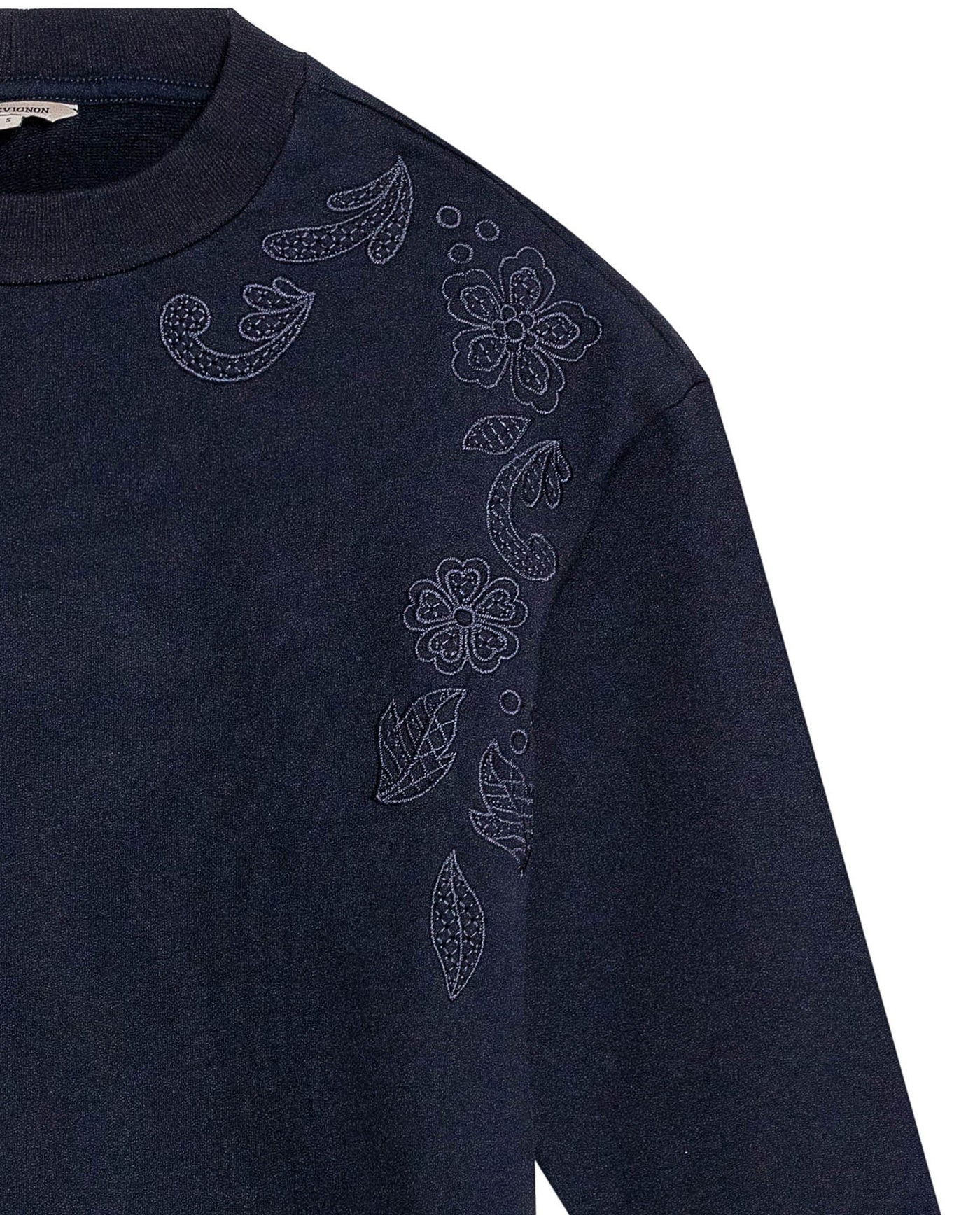 Women's Embroidered Crew Neck Sweatshirt in Cotton Stretch Blend Evening 63_789G001_AZU193924_8