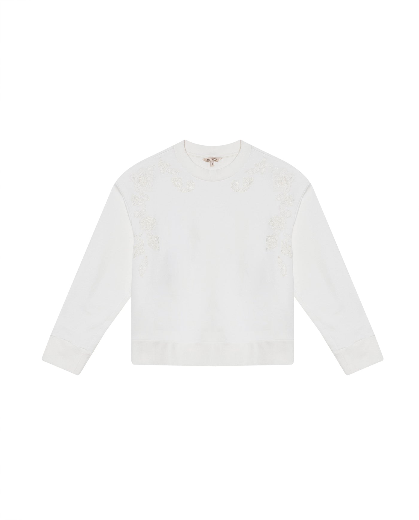 Women's Embroidered Crew Neck Sweatshirt in Cotton Stretch Blend Evening 63_789G001_CRU110606_3