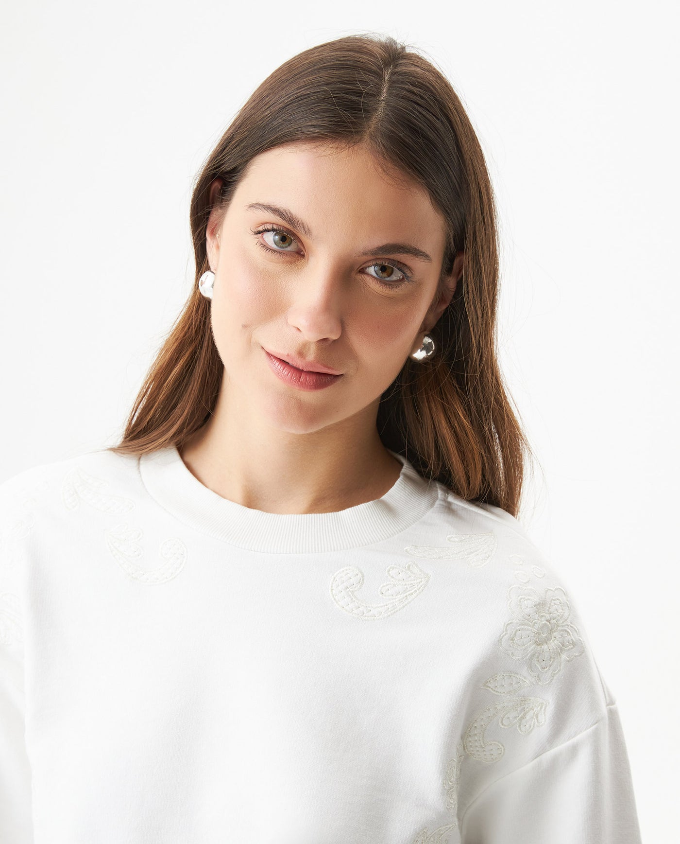 Women's Embroidered Crew Neck Sweatshirt in Cotton Stretch Blend Evening 63_789G001_CRU110606_5