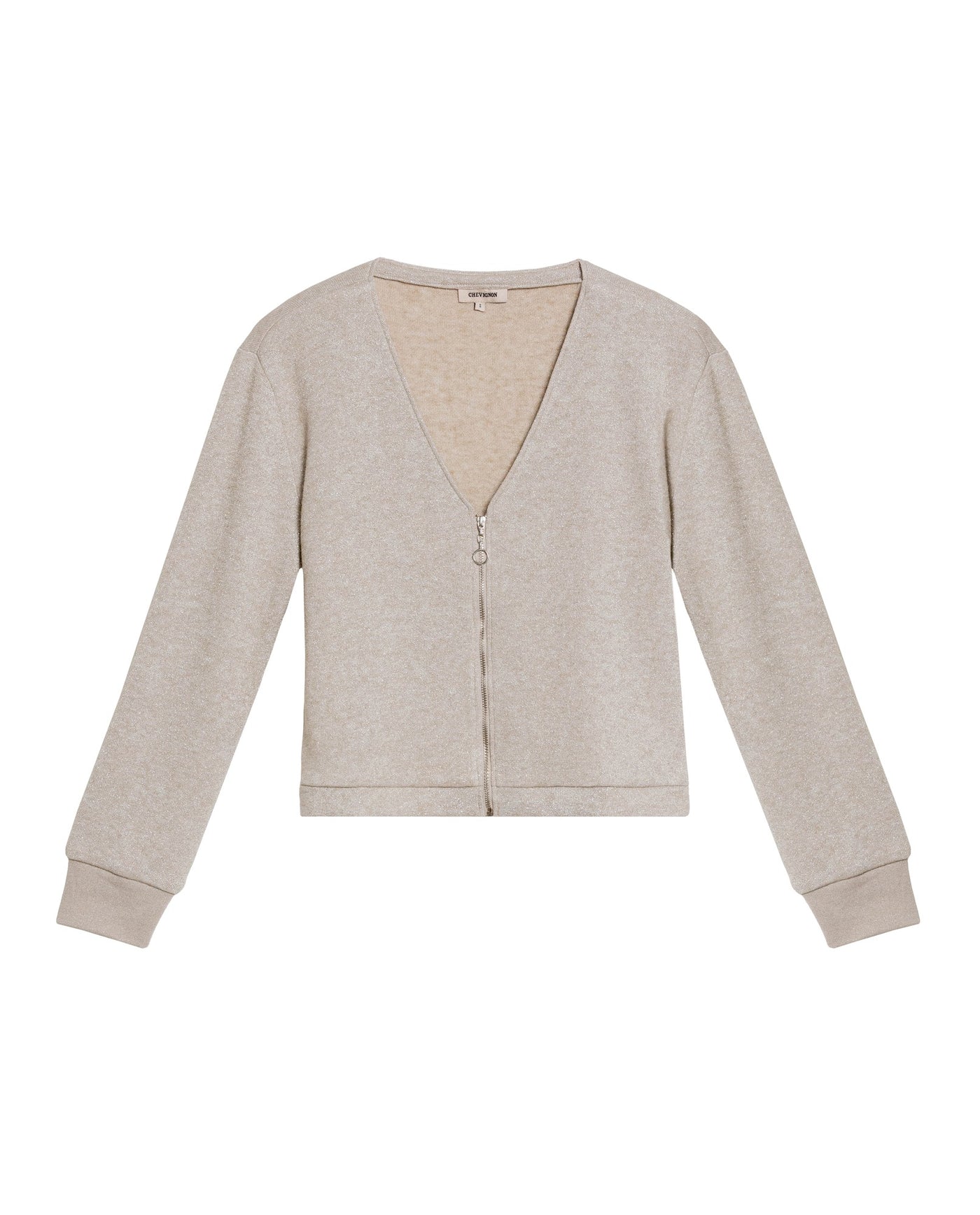 Women's Lurex Knit V-Neck Zip Cardigan in Cotton-Polyester Blend 63_789G003_CRU141106_3
