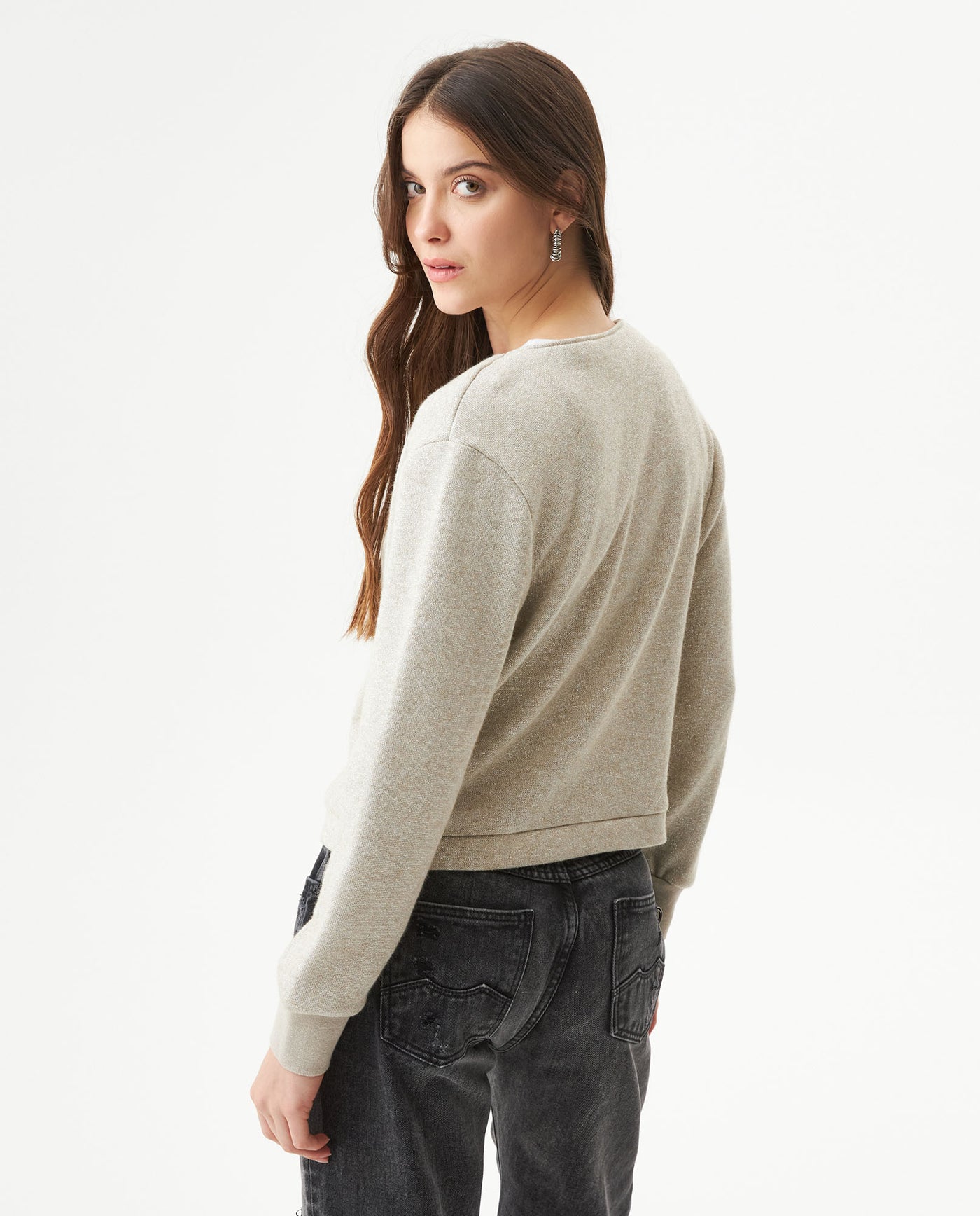 Women's Lurex Knit V-Neck Zip Cardigan in Cotton-Polyester Blend 63_789G003_CRU141106_6