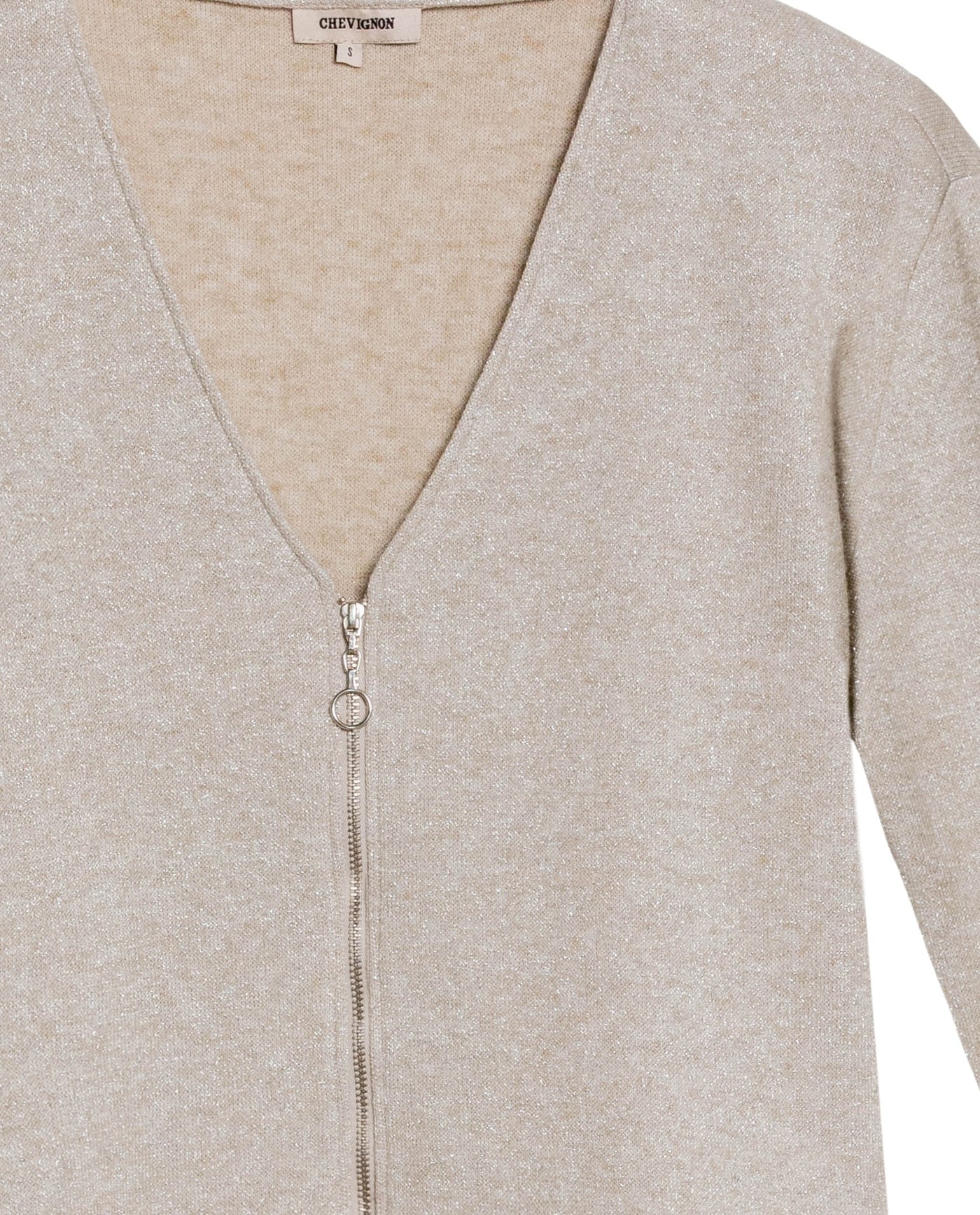 Women's Lurex Knit V-Neck Zip Cardigan in Cotton-Polyester Blend 63_789G003_CRU141106_8