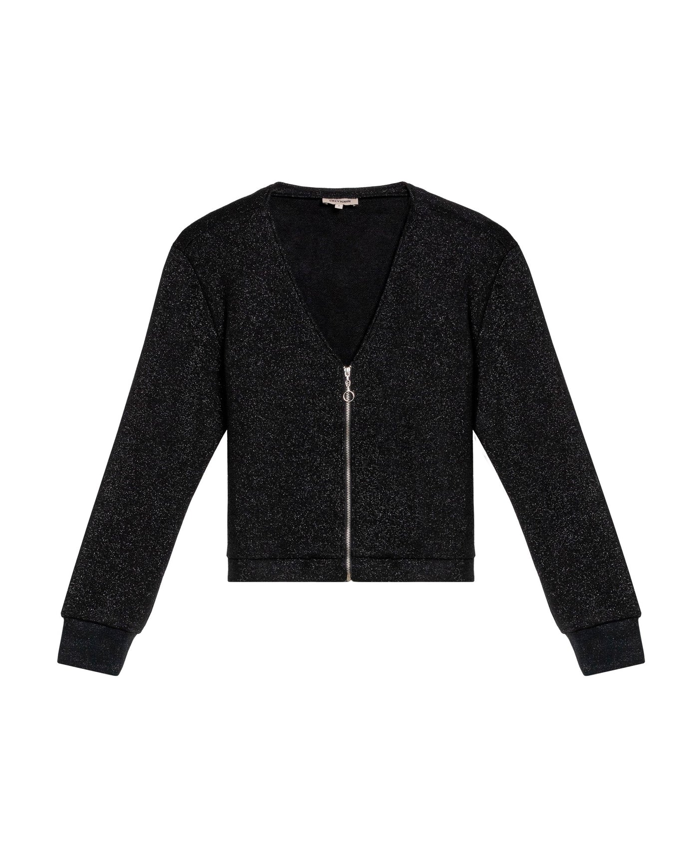 Women's Lurex Knit V-Neck Zip Cardigan in Cotton-Polyester Blend 63_789G003_NEG194007_3